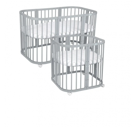 BERÇO EVOLUTIVO OVAL CONVERTÍVEL 7 EM 1 COM COLCHÃO, RODAS, CINZA, BERÇO