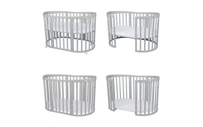 BERÇO CAMA OVAL CONVERTÍVEL 7 EM 1 COM COLCHÃO, RODAS, CINZA - Image 9