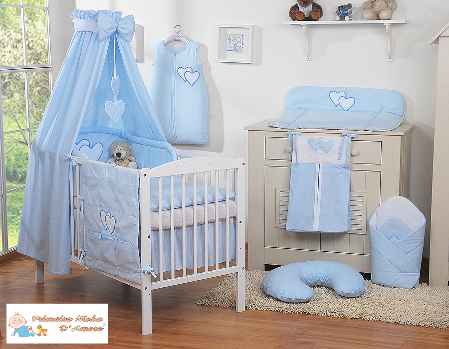 Conjunto de berço bebé 5 elementos Coração. Roupa de cama bebé
