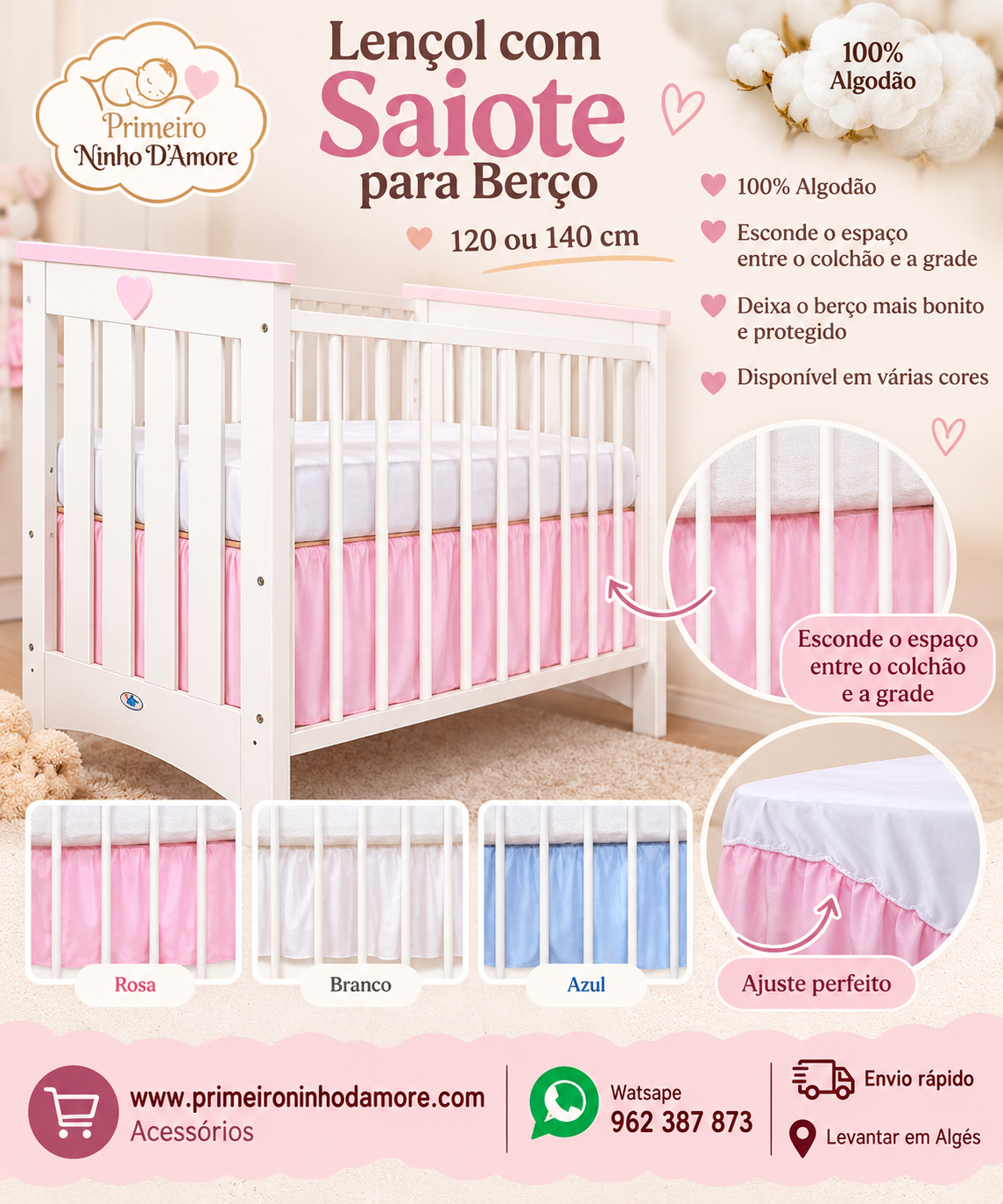 Lençol com saiote de berço