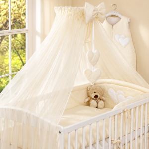 Conjunto de cama bebé 5 elementos coração creme liso