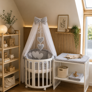 Conjunto de cama bebé 5 elementos coração cinza